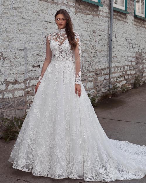 124128 sweetheart or high neck ball gown wedding dress with lace and pockets1
